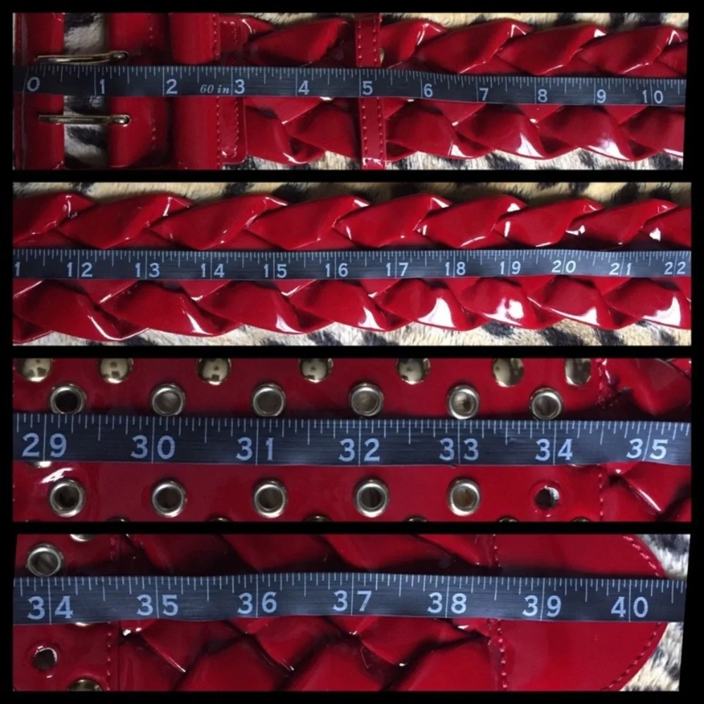 Wide Glossy Red Braided Studded Belt size M